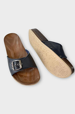 Kadın Günlük Terlik Ayarlanabilir Tek Bant Şık Ortopedik Yazlık Ev Plaj Tatil İş Terliği LACİVERT