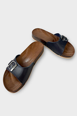 Kadın Günlük Terlik Ayarlanabilir Tek Bant Şık Ortopedik Yazlık Ev Plaj Tatil İş Terliği LACİVERT