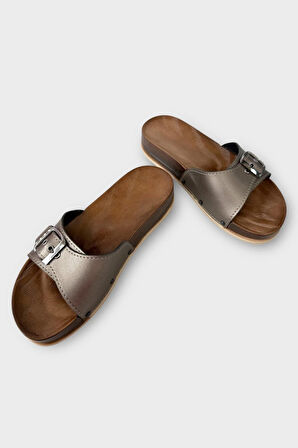 Kadın Günlük Terlik Ayarlanabilir Tek Bant Şık Ortopedik Yazlık Ev Plaj Tatil İş Terliği PLATİN