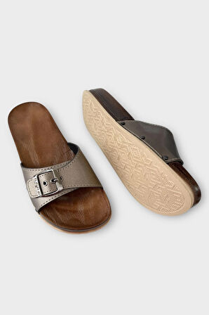 Kadın Günlük Terlik Ayarlanabilir Tek Bant Şık Ortopedik Yazlık Ev Plaj Tatil İş Terliği PLATİN