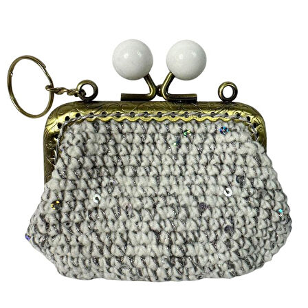 Uretti - Öznur 7392 5854 El Örgüsü Simli ve Payetli Model Şık Mini Bozuk Para Cüzdanı