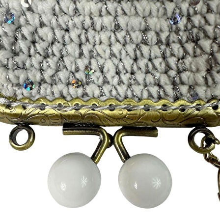 Uretti - Öznur 7392 5854 El Örgüsü Simli ve Payetli Model Şık Mini Bozuk Para Cüzdanı