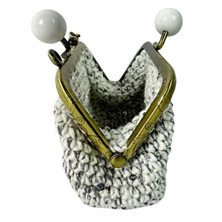 Uretti - Öznur 7392 5854 El Örgüsü Simli ve Payetli Model Şık Mini Bozuk Para Cüzdanı