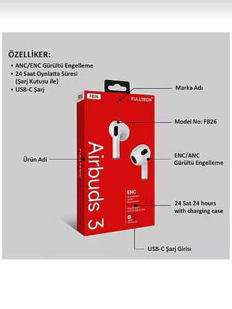 Bluetooth Kulaklık Kablosuz Kulak İçi ENC Gürültü Engelleyici Mikrofonlu Kulaklık