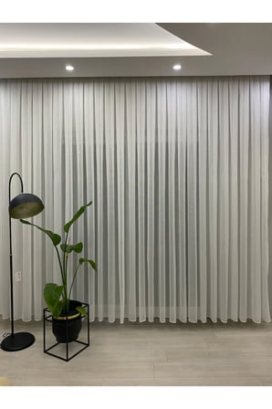 Melisa Şantuk Karlı Zemin Kaliteli Modern Salon Tülü 1/2,5 Orta Pile Tül Perde (Kırık Beyaz)