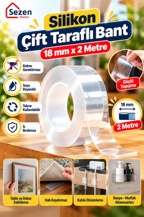 4'ü 1 Arada Ev Düzenleme Seti – Çift Taraflı Silikon Bant, 100'lü Klips, 6 Metre Kapı Pencere Fitili ve Kapı Fitili