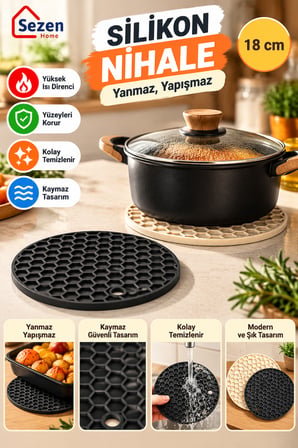 Silikon Nihale Tencere Altlığı – Isıya Dayanıklı Yanmaz Yapışmaz Kaymaz Petek Dokulu Sıcak Tencere Tava ve Tepsi Altlığı