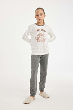 DeFacto Kız Çocuk Baskılı Uzun Kollu Pijama Takımı D2115A824AUGR379