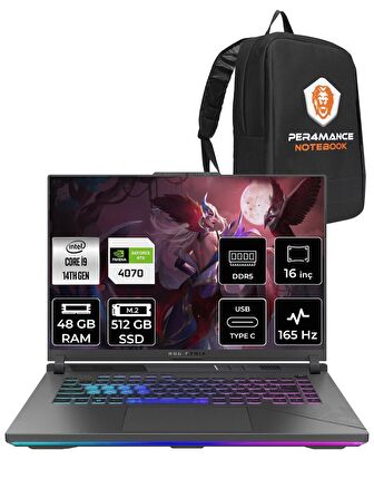 ASUS ROG Strix G16 i9-14900HX 48GB 512GB SSD RTX4070/8GB 165HZ 16" WUXGA FDOS N3088 & PER4 ÇANTA