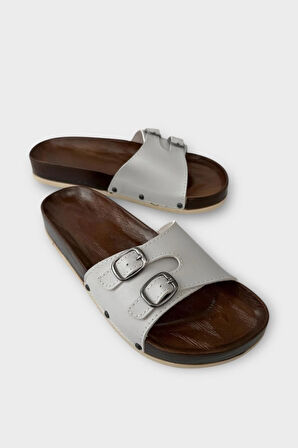 Kadın Günlük Terlik Ayarlanabilir Çift Bant Şık Ortopedik Yazlık Ev Plaj Tatil Terliği GRİ