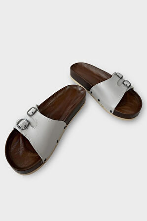 Kadın Günlük Terlik Ayarlanabilir Çift Bant Şık Ortopedik Yazlık Ev Plaj Tatil Terliği GRİ