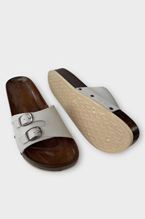 Kadın Günlük Terlik Ayarlanabilir Çift Bant Şık Ortopedik Yazlık Ev Plaj Tatil Terliği GRİ