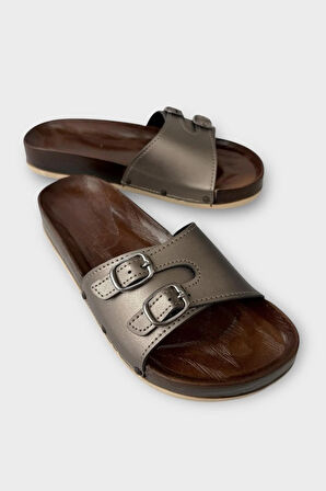 Kadın Günlük Terlik Ayarlanabilir Çift Bant Şık Ortopedik Yazlık Ev Plaj Tatil Terliği PLATİN