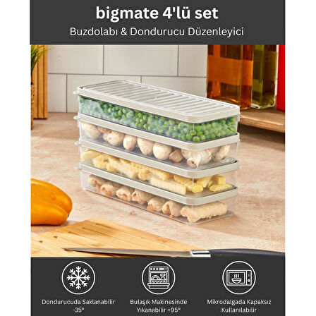 bigmate BGMT1515 4'lü Şeffaf Saklama Kabı 4x1 Lt Mikrodalga Buzdolabı ve Dondurucu Uyumlu Düzenleyici