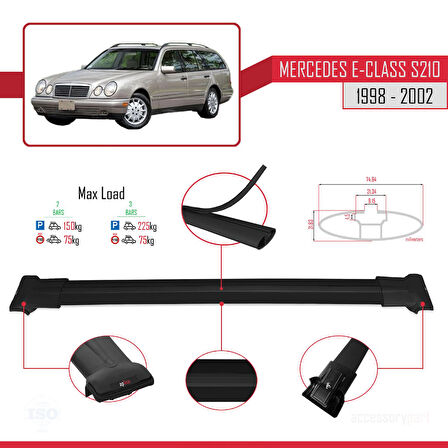 Mercedes E Class S210 Wagon 1998-2002 Arası ile Uyumlu FLY Model Ara Atkı Tavan Barı Siyah 2 Adet