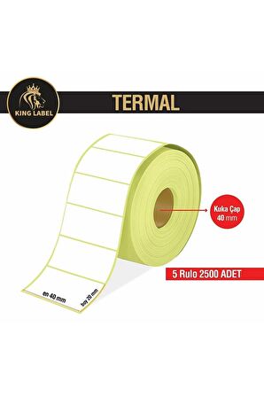 KİNG LABEL Termal Barkod Etiket 40x20 5 Rulo 500'lü Sarım