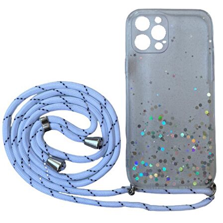 Samsung Galaxy A12 Kılıf Simli Boyuna Asmalı İpli Kamera Korumalı Kapak