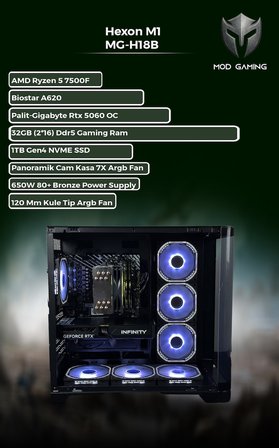 HEXON MG-H18B AMD Ryzen 5 7500F | RTX 5060 | 32GB RAM | 1 TB SSD Oyuncu MASAÜSTÜ OEM PAKET