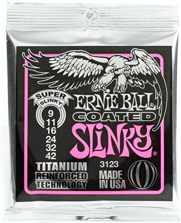 Ernie Ball 3123 Coated Super Slinky Titanium RPS Takım Tel Elektro Gitar Teli 009-42