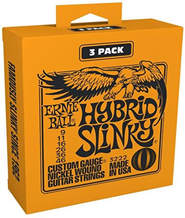 Ernie Ball P03222 9-46 Hybrid Slinky Electric 3-Pack Takım Tel Elektro Gitar Teli 09-46 (3 Set)