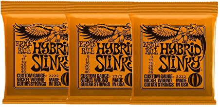 Ernie Ball P03222 9-46 Hybrid Slinky Electric 3-Pack Takım Tel Elektro Gitar Teli 09-46 (3 Set)