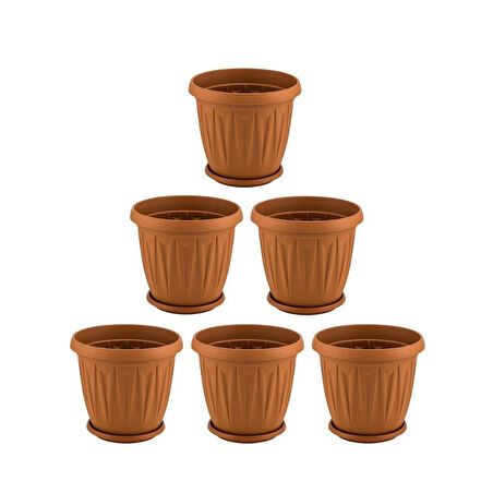 Omnipazar SY-5703 Plastik Ürgüp Tabaklı Saksı Takımı 3,5 lt Kahverengi 6 Adet
