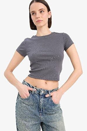 DeFacto Coool Fitted Basic Düz Ribana Kısa Kollu Tişört E0288AX25SMAR58
