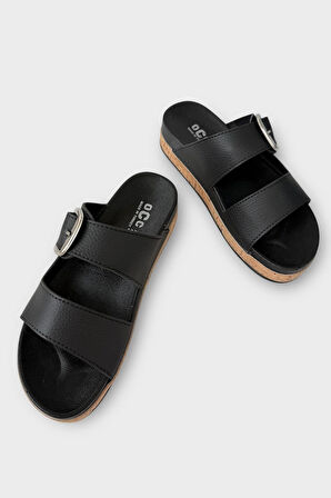 Kadın Günlük Terlik Kalın Taban Tokalı Rahat Şık Yazlık Ev Plaj Tatil Terliği SİYAH