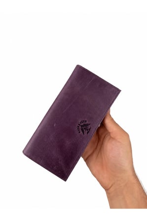 Erkek Hakiki Crazy Deri Mor Telefon Bölmeli Uzun Cüzdan ve Kartlık