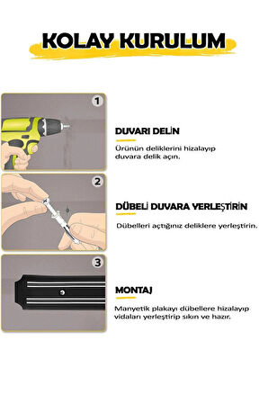 Mıknatıslı Bıçak Tutucu 55Cm Paslanmaz Çelik Mutfak Düzenleyici Bıçak Seti Dekoratif Aparat