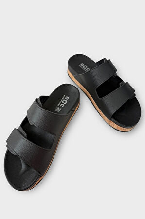 Kadın Günlük Terlik Kalın Taban Çift Bant Cırtlı Rahat Şık Yazlık Ev Plaj Tatil Terliği SİYAH