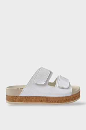 Kadın Günlük Terlik Kalın Taban Çift Bant Cırtlı Rahat Şık Yazlık Ev Plaj Tatil Terliği BEYAZ