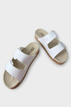 Kadın Günlük Terlik Kalın Taban Çift Bant Cırtlı Rahat Şık Yazlık Ev Plaj Tatil Terliği BEYAZ