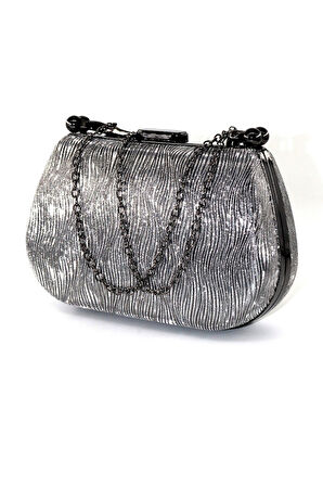 Lazer dalgalı gümüş abiye çanta. Abiye portföy clutch davet gece çantası. Kadın abiye gümüş çanta.