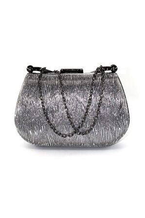 Lazer dalgalı gümüş abiye çanta. Abiye portföy clutch davet gece çantası. Kadın abiye gümüş çanta.