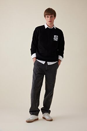 DeFacto Boxy Fit Bisiklet Yaka Baskılı Sweatshirt C7048AX24AUBK81