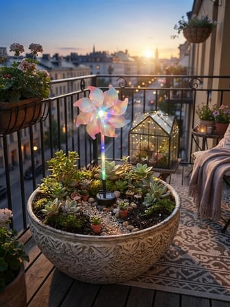Solar Enerjili Rüzgâr Gülü Bahçe ve Balkon Aydınlatma Dekorasyonu