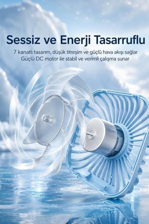 Premium Ofis İçin Kolay Yolda F-05 Mini Fan Tutmalı Şarjlı Vantilatör Beyaz