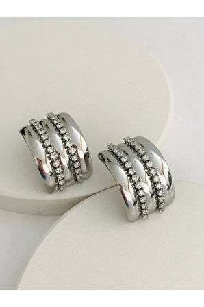 Çelik Zirkon Taşlı Küpe