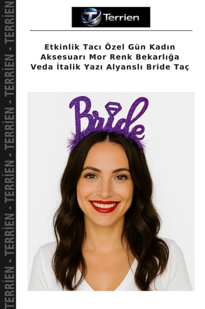 Etkinlik Tacı Özel Gün Kadın Aksesuarı Mor Renk Bekarlığa Veda İtalik Yazı Alyanslı Bride Taç