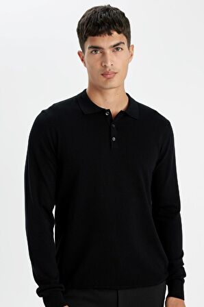 DeFacto Standart Fit Normal Kesim Polo Yaka Yumuşak Dokulu Premium Triko Kazak D0454AX24AUBK27