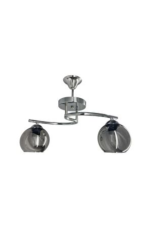Fuji Krom 2'li Füme Camlı Avize | Kaliteli Modern Metal Avize