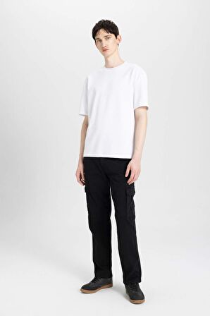 DeFacto Yazlık Gabardin Pantolon Kargo Cepli Düz Paça  B6366AX24SPBK81