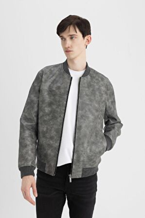 DeFacto Slim Fit Suni Deri Mont Ceket Dar Kesim Kolej Yaka Fermuarlı Cepli Astarlı Mevsimlik Hafif C6971AX24AUAR167