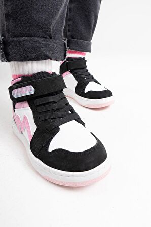mnpc Unisex Çocuk Siyah-Pembe Hakiki Deri Anatomik Sneakers Bot