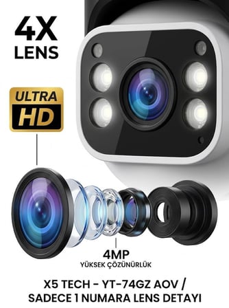 X5 Tech YT-74GZ Aov 4mp 4 Kameralı +1 Yıllık Sim Kart +64Gb Hafıza Kartı Güneş Enerjili Tak Çalıştır