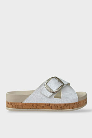 Kadın Günlük Terlik Kalın Taban Tokalı Çapraz Rahat Şık Yazlık Ev Plaj Tatil Terliği BEYAZ