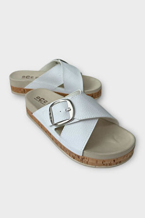 Kadın Günlük Terlik Kalın Taban Tokalı Çapraz Rahat Şık Yazlık Ev Plaj Tatil Terliği BEYAZ