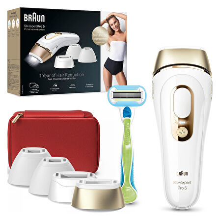 Braun IPL Silk·expert Pro 5, Evde Tüy Alma, Çanta, Venus Tıraş Makinesi, 4 Başlık ile, PL5382