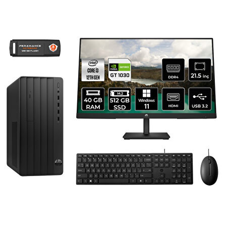 HP PRO TOWER 290 G9 MA1EAD537 İ3 12100 40GB RAM 512GB SSD GT1030 4GB 21.5" W11H MASAÜSTÜ PC